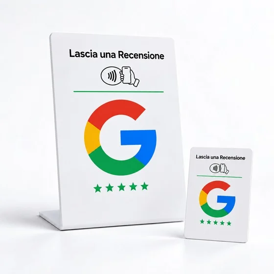 I due formati FiveTap: stand da banco e tessera NFC